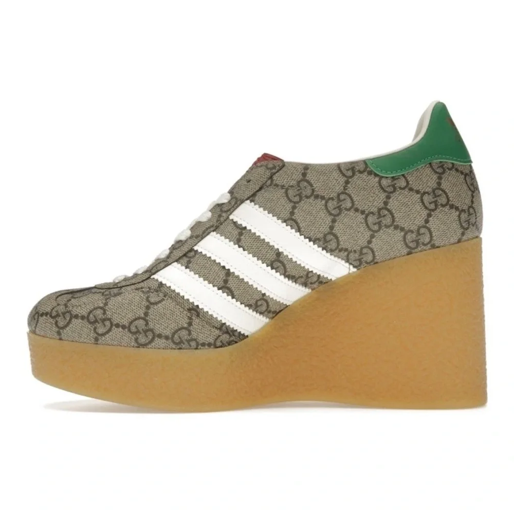 GUCCI X ADIDAS GAZELLE PLATFORM WEDGE GG SUPREME MONOGRAM CANVAS SNEAKERS 38.5 - Picture 4 of 6